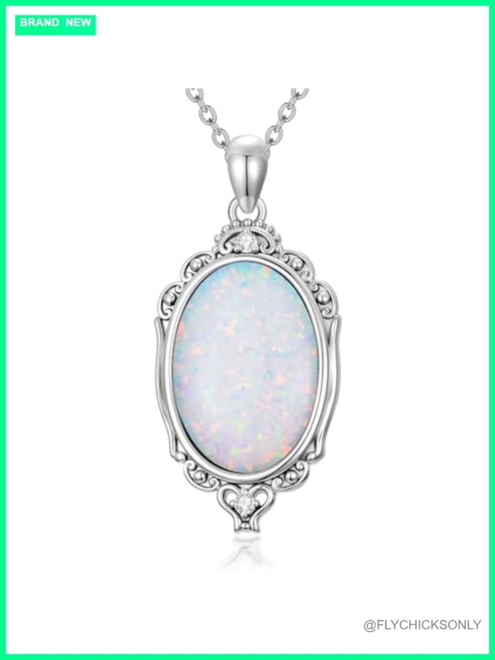 Opal Diamond Necklace 925 Sterling Silver Teardrop Pendant 18-20" October